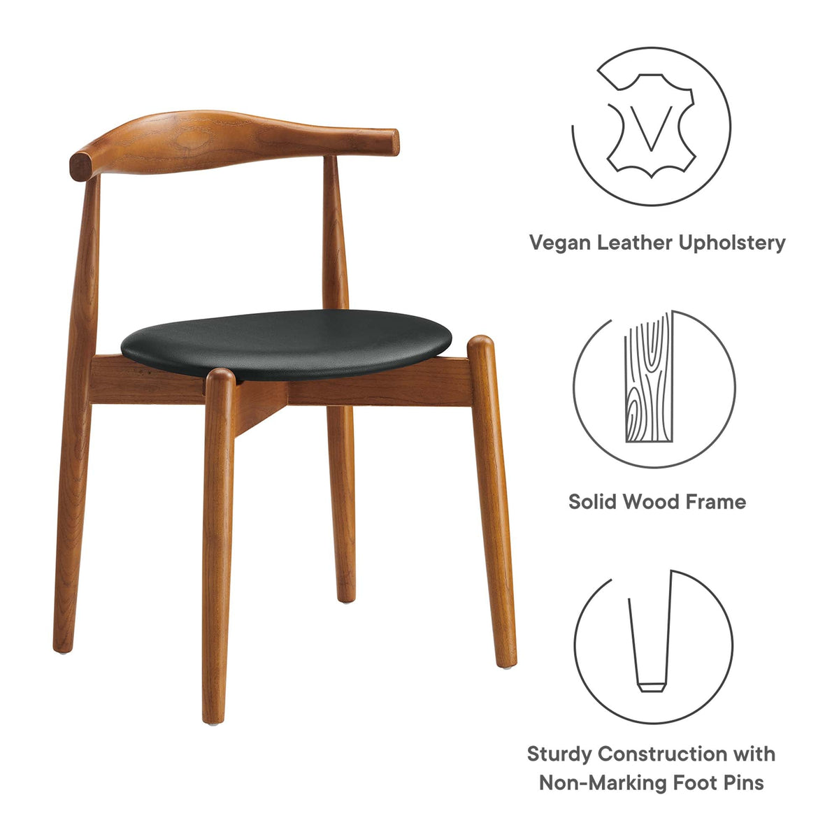 Stalwart Dining Side Chair by Modway; solid wood frame with vegan leather upholstered black seat on Tampa Home & Garden Store