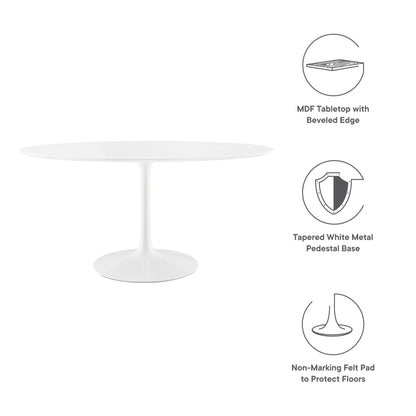 Lippa Oval Dining Table by Modway white MDF top with beveled edge and white metal pedestal base on Tampa Home & Garden Store