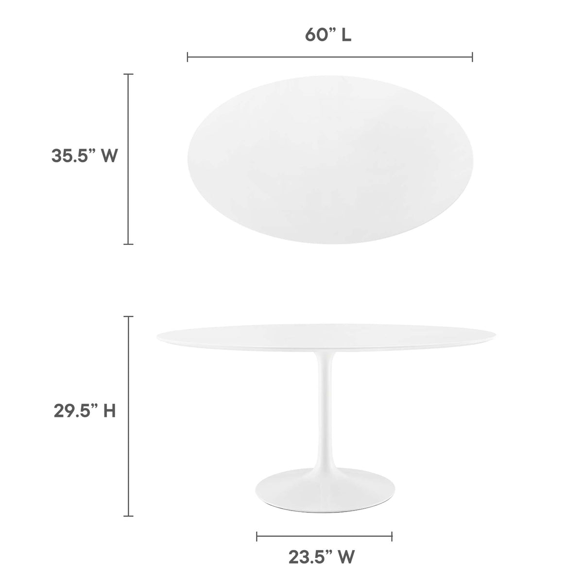 Lippa oval wood dining table with pedestal base white 60 in long, 35.5 in wide on Tampa Home & Garden Store
