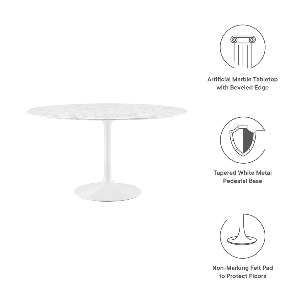 Lippa 48in round faux marble dining table with white pedestal base on Tampa Home & Garden Store