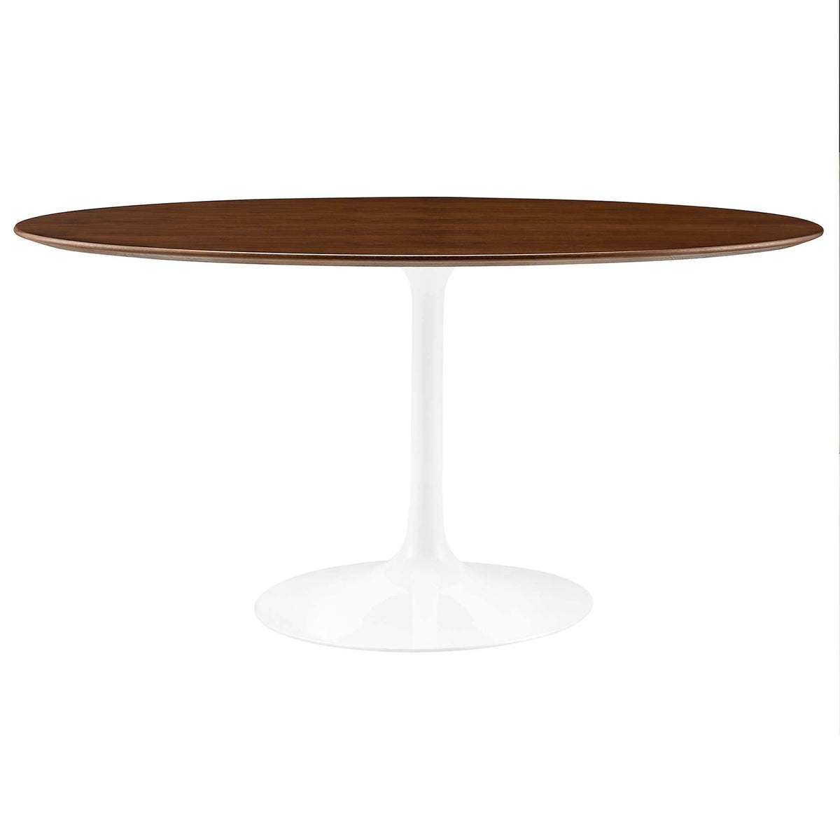 Lippa Oval Wood Dining Table with warm brown wood top and white pedestal base on Tampa Home & Garden Store