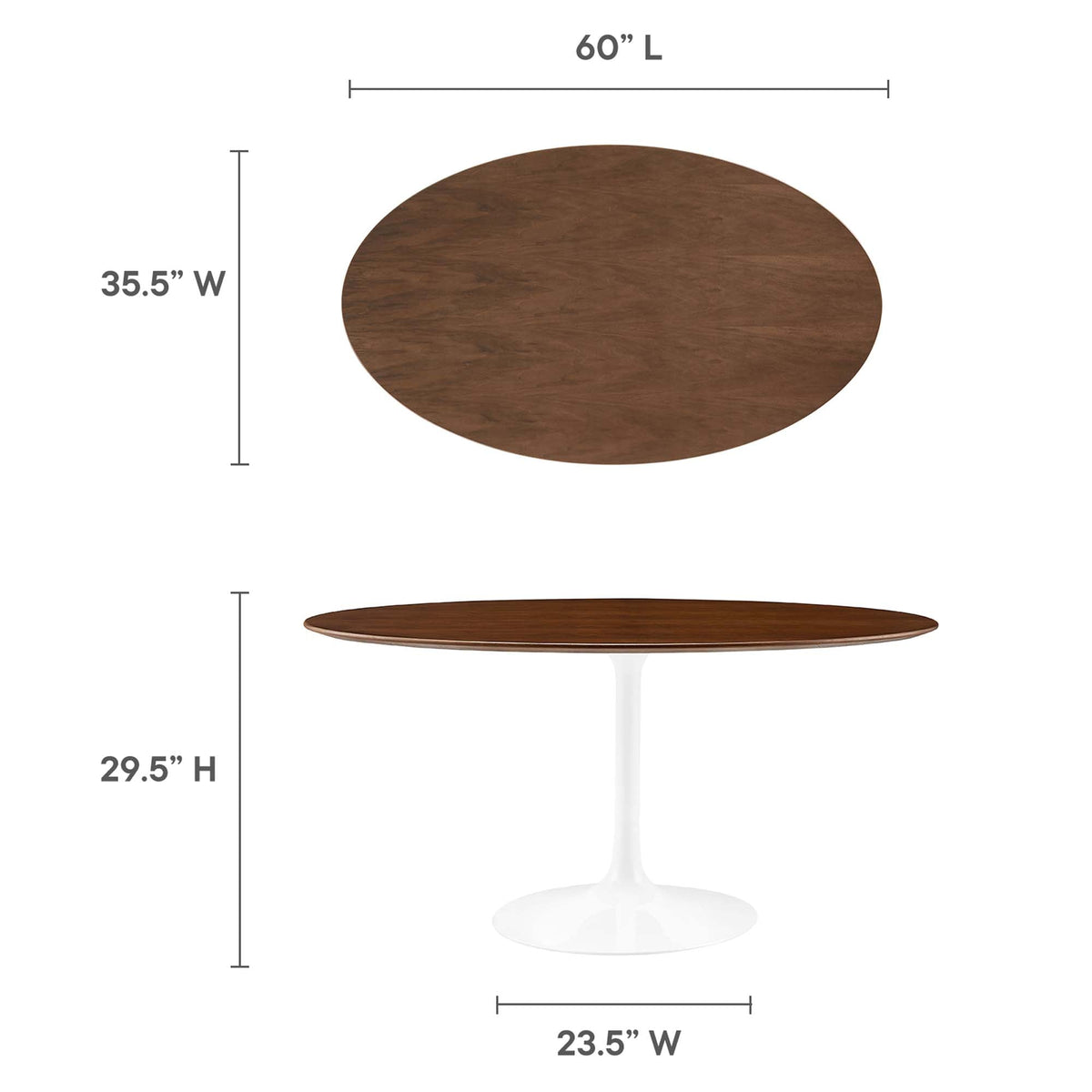Lippa Oval Wood Dining Table by Modway, walnut finish with white pedestal base on Tampa Home & Garden Store