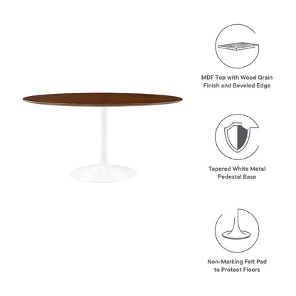 Lippa Oval Wood Dining Table with wood grain MDF top and edge on tapered white pedestal base on Tampa Home & Garden Store