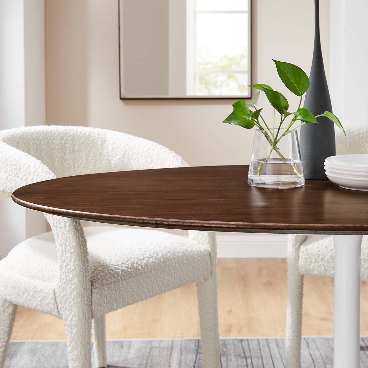 Lippa Oval Wood Dining Table by Modway in dark walnut finish with plant centerpiece on Tampa Home & Garden Store