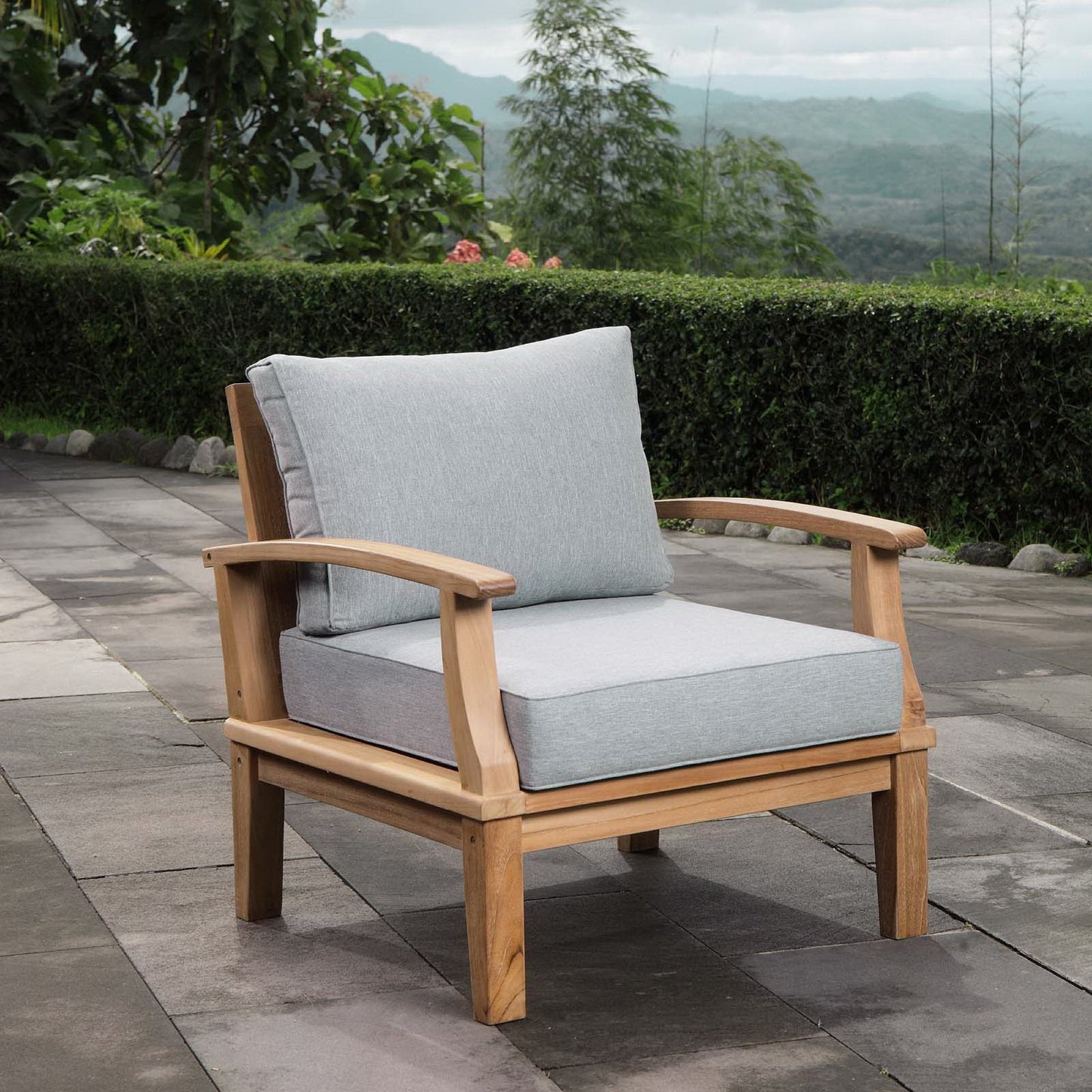 Marina outdoor teak armchair with gray cushions for patio by Modway on Tampa Home & Garden Store