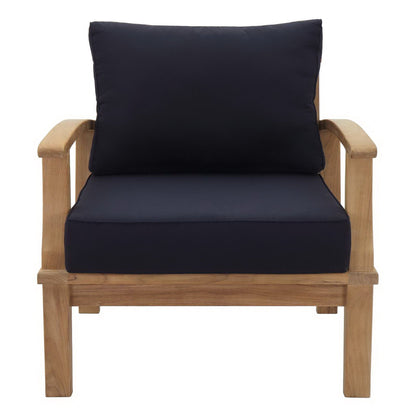 Marina outdoor teak armchair with navy cushions by Modway, wooden frame on Tampa Home & Garden Store