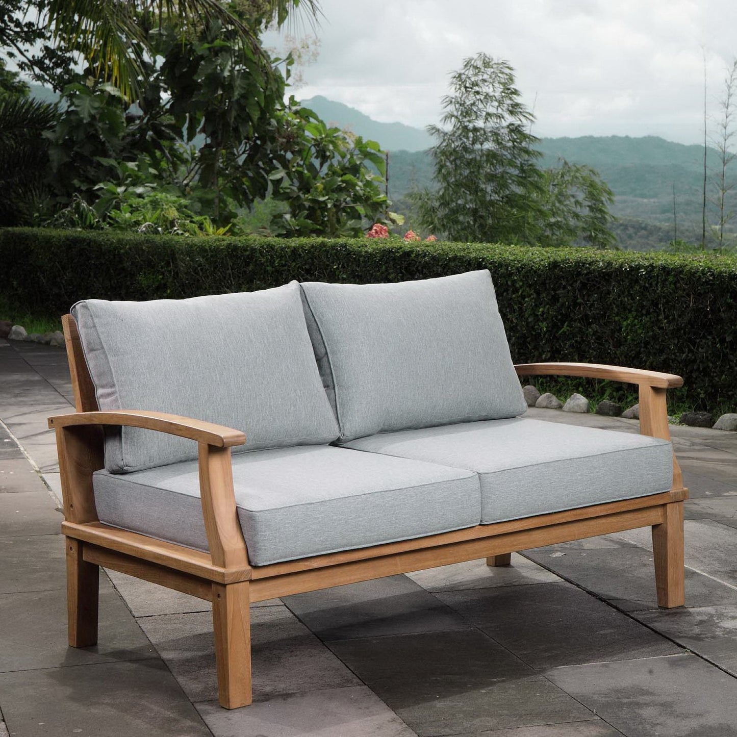 Modway Marina Outdoor Teak and Patio Loveseat