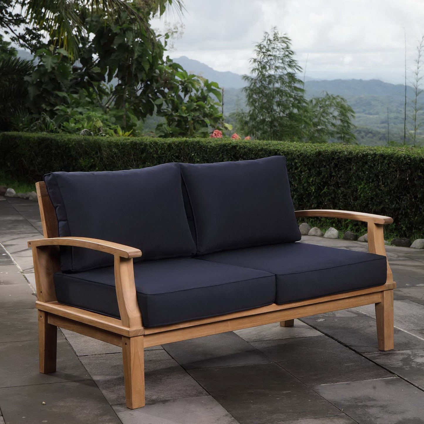 Modway Marina Outdoor Teak and Patio Loveseat