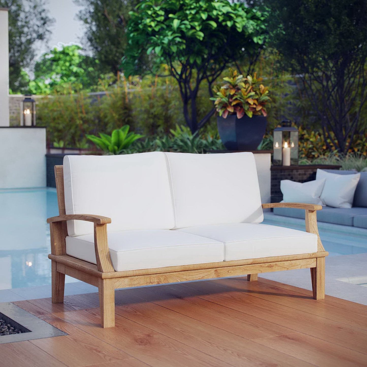 Modway Marina Outdoor Teak and Patio Loveseat