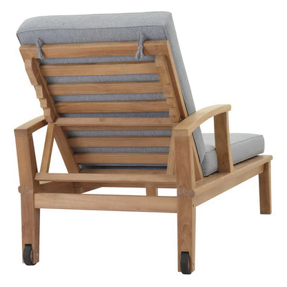 Marina Outdoor Teak Single Chaise with light gray cushion on Tampa Home & Garden Store