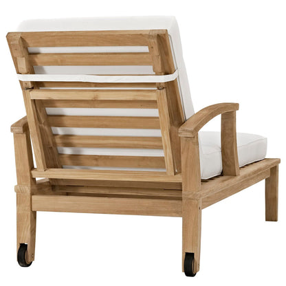 Marina outdoor teak single chaise by Modway with white cushions and slatted frame on Tampa Home & Garden Store