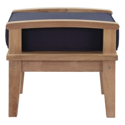 Marina outdoor teak ottoman with navy cushion, teak frame by HouseOfZazla on Tampa Home & Garden Store