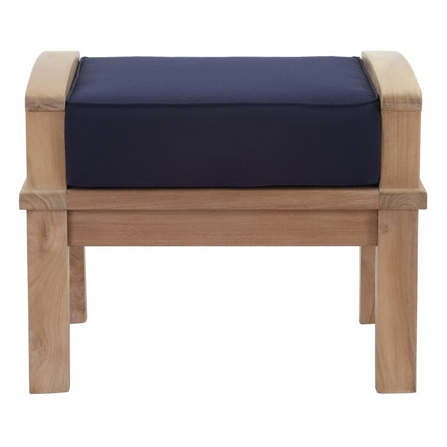 Marina Outdoor Patio Teak Ottoman by Modway with navy cushion and solid teak frame on Tampa Home & Garden Store