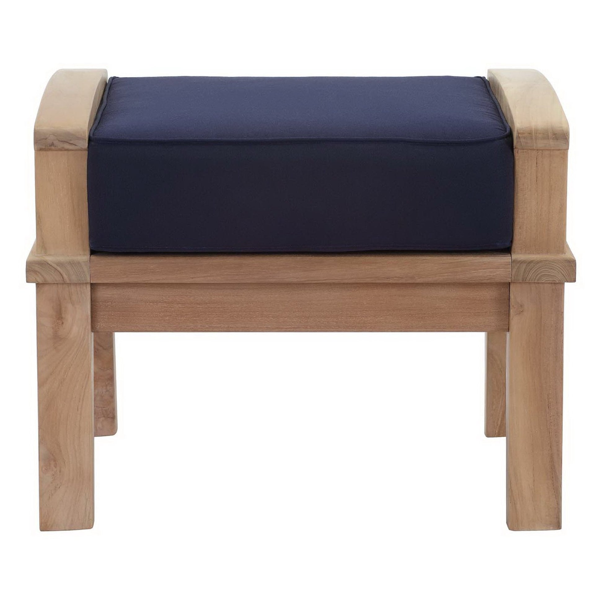 Marina Outdoor Patio Teak Ottoman by Modway with navy cushion and solid teak frame on Tampa Home & Garden Store
