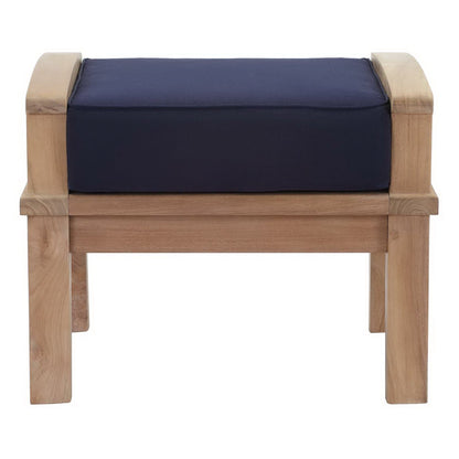 Marina Outdoor Patio Teak Ottoman by Modway with navy cushion and solid teak frame on Tampa Home & Garden Store
