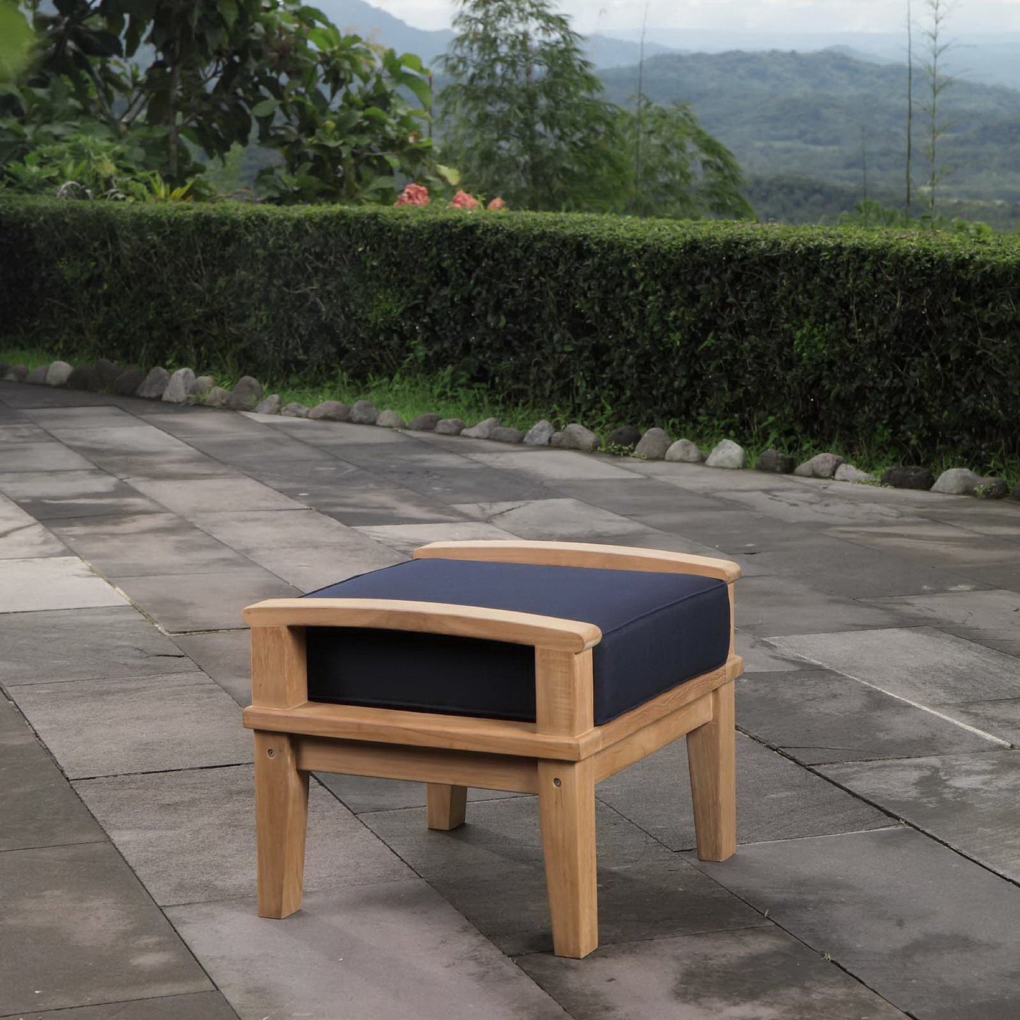Marina outdoor teak ottoman set with navy cushions, teak wood frame, 2-piece by Modway on Tampa Home & Garden Store