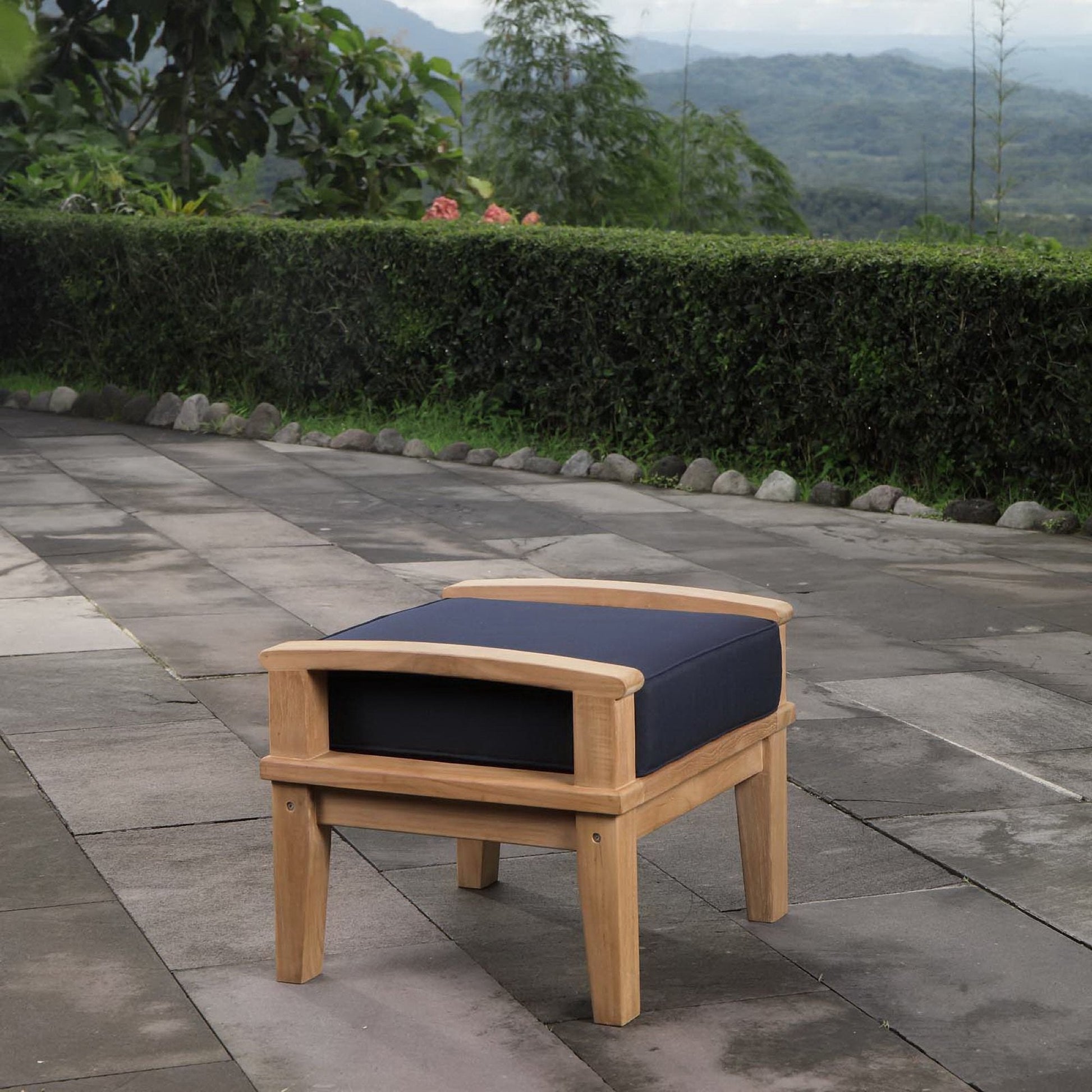 Marina outdoor teak ottoman set with navy cushions, teak wood frame, 2-piece by Modway on Tampa Home & Garden Store
