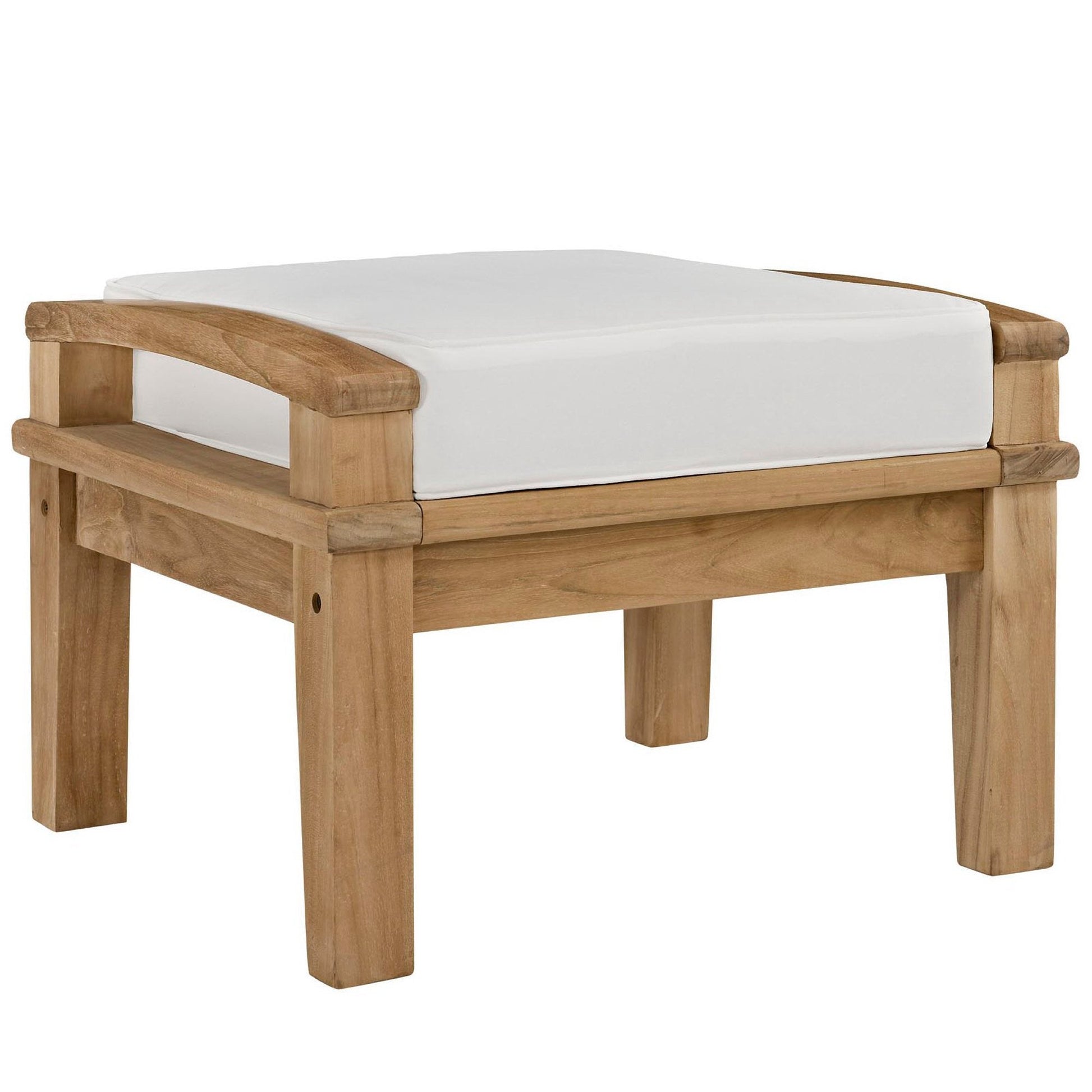 Marina outdoor teak ottoman by Modway with white cushion, natural teak timber frame and base on Tampa Home & Garden Store