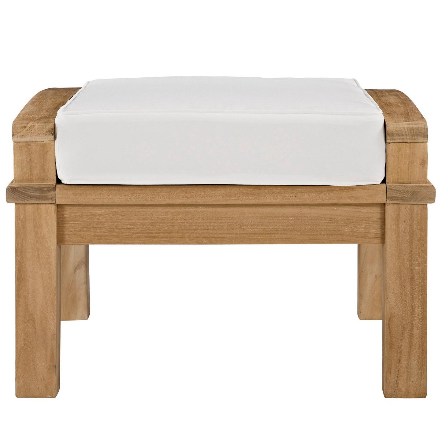 Marina Outdoor Patio Teak Ottoman with white cushion, solid teak frame by HouseOfZazla on Tampa Home & Garden Store
