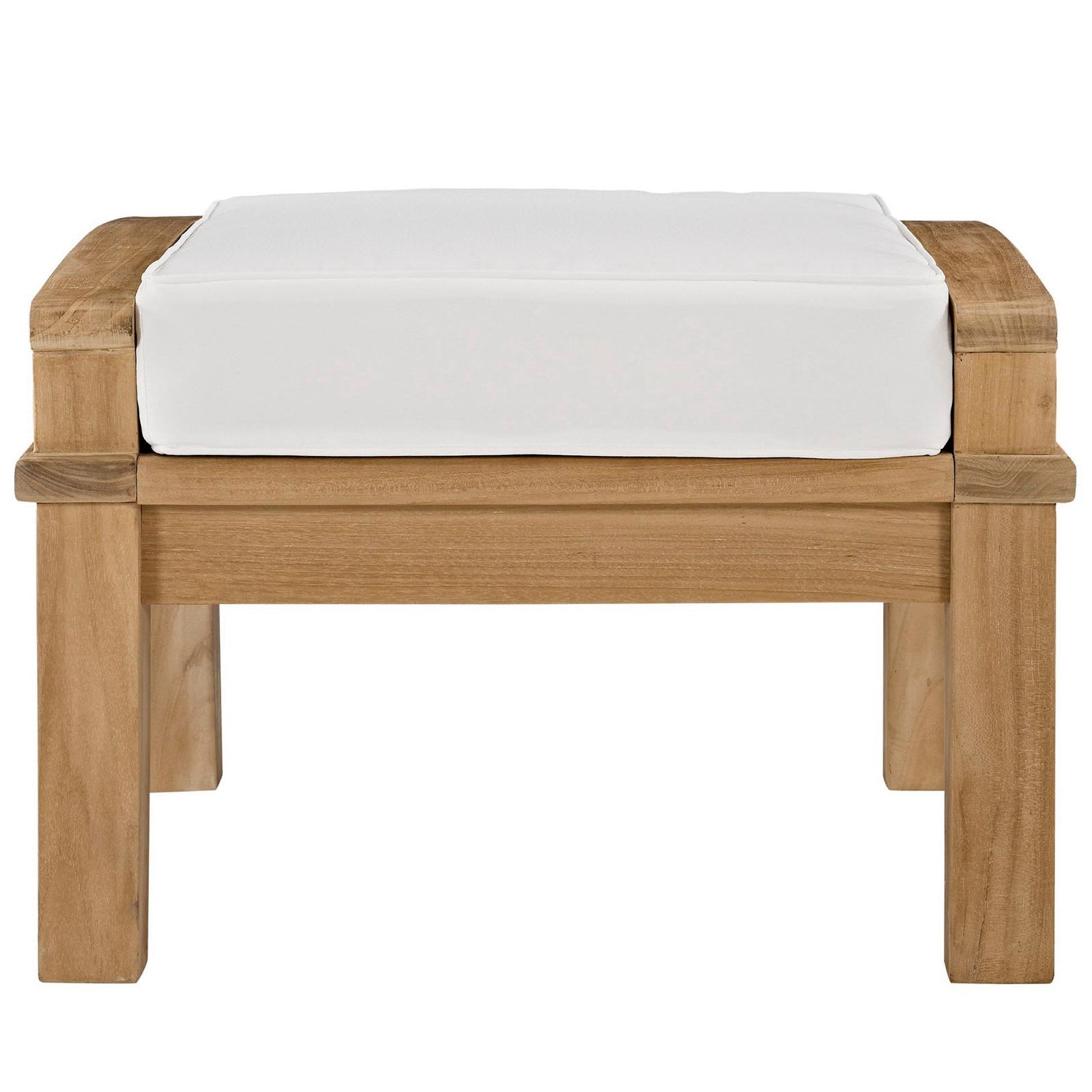 Marina Outdoor Patio Teak Ottoman with white cushion, solid teak frame by HouseOfZazla on Tampa Home & Garden Store