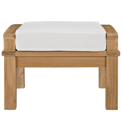 Marina Outdoor Patio Teak Ottoman with white cushion, solid teak frame by HouseOfZazla on Tampa Home & Garden Store