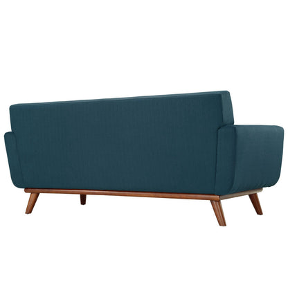 Engage Upholstered Fabric Loveseat teal with wooden legs, mid-century style living room set on Tampa Home & Garden Store