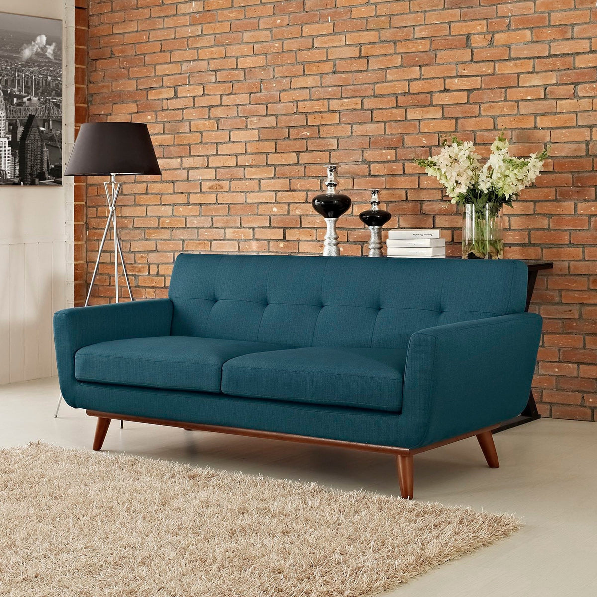 Engage Upholstered Fabric Loveseat by Modway in teal fabric with wooden legs for living room on Tampa Home & Garden Store