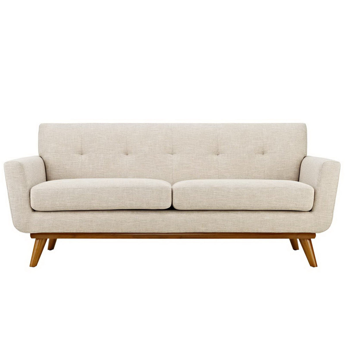 Engage Upholstered Fabric Loveseat by Modway, beige fabric, mid-century wooden legs on Tampa Home & Garden Store