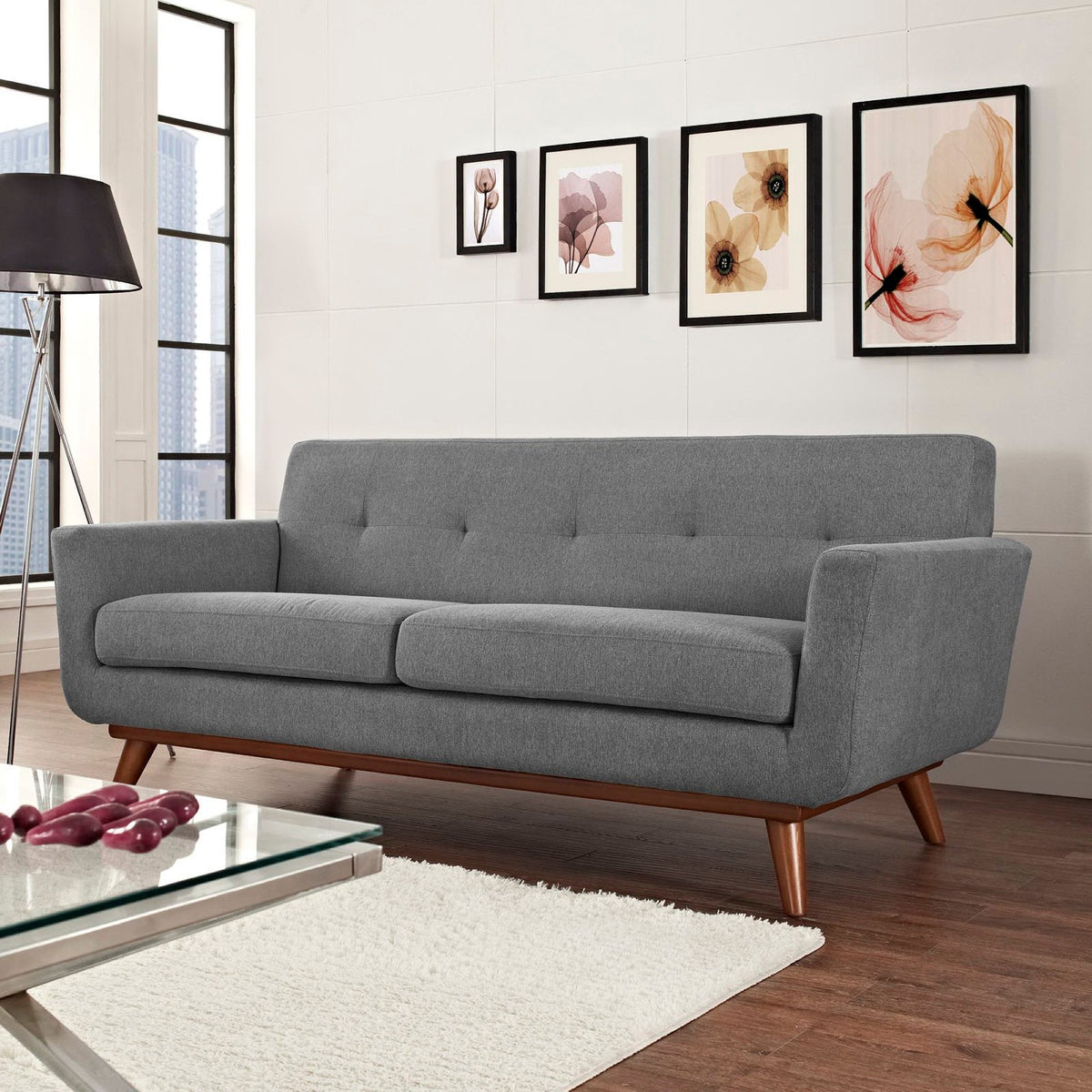 Engage Upholstered Fabric Loveseat by Modway in gray fabric with tapered wood legs on Tampa Home & Garden Store