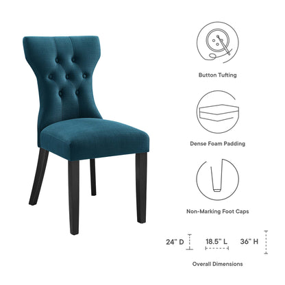 Silhouette Dining Side Chair by Modway teal upholstery with button tufting, dark wood legs on Tampa Home & Garden Store