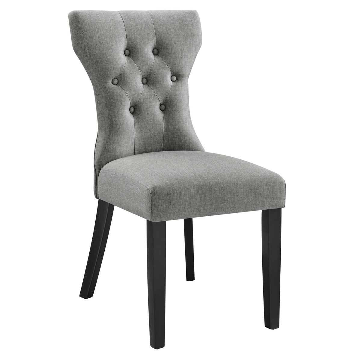Silhouette Dining Side Chair gray tufted back upholstered fabric with black legs on Tampa Home & Garden Store