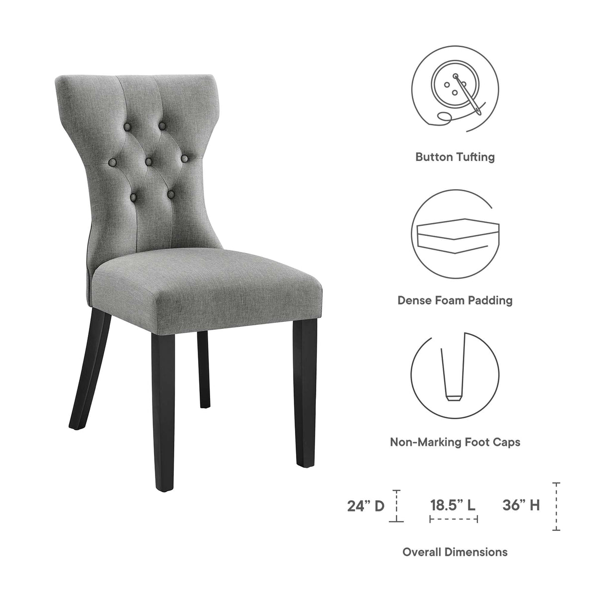 Silhouette Dining Side Chair gray tufted upholstery with black legs HouseOfZazla on Tampa Home & Garden Store