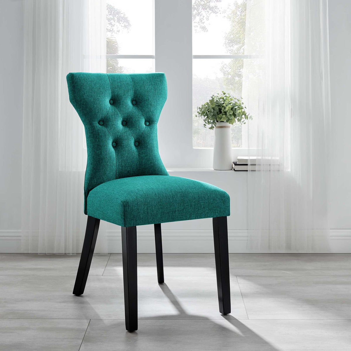 Silhouette Dining Side Chair by Modway in teal tufted upholstery with black legs on Tampa Home & Garden Store