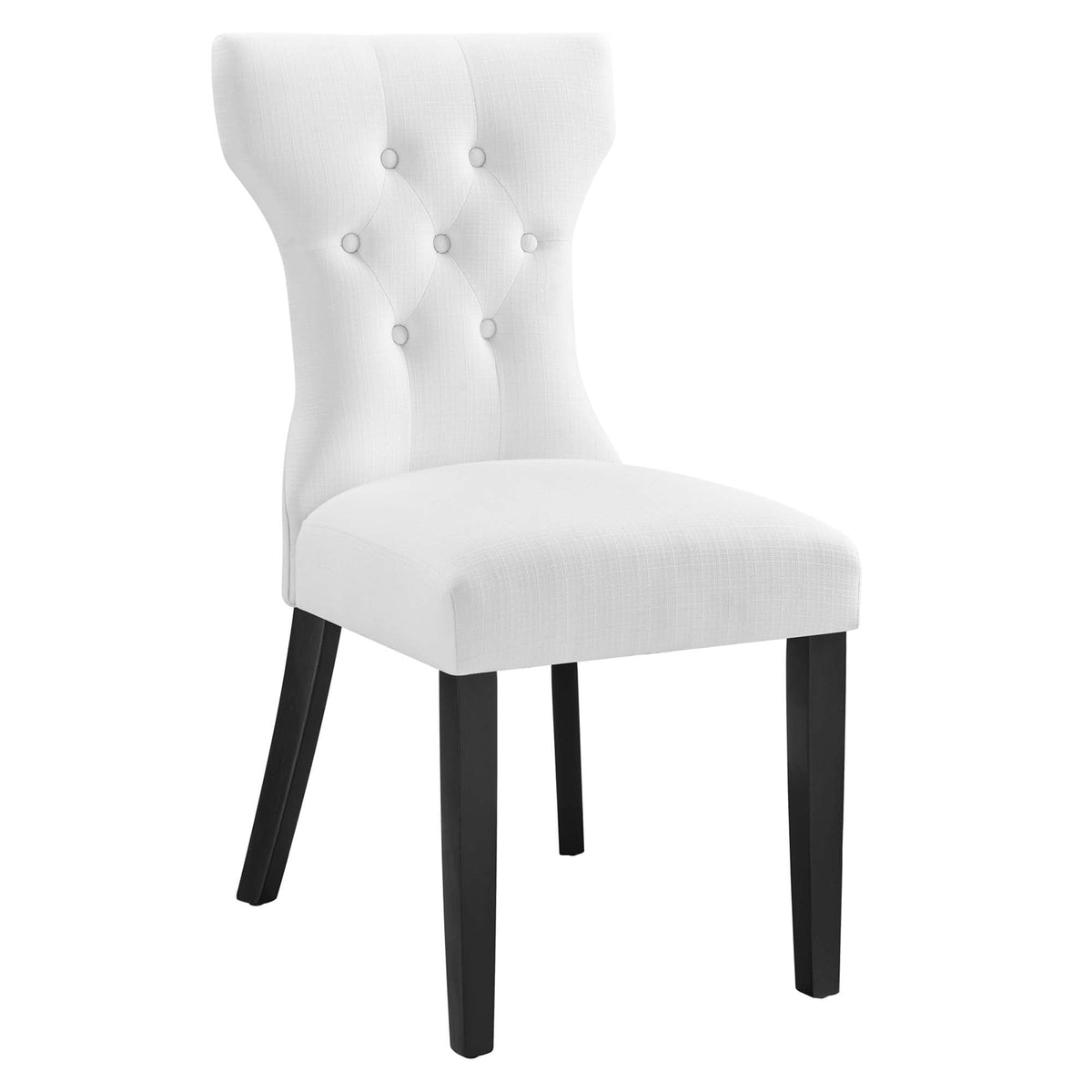 Silhouette Dining Chair by Modway, white tufted fabric with buttoned back, dark wood legs on Tampa Home & Garden Store