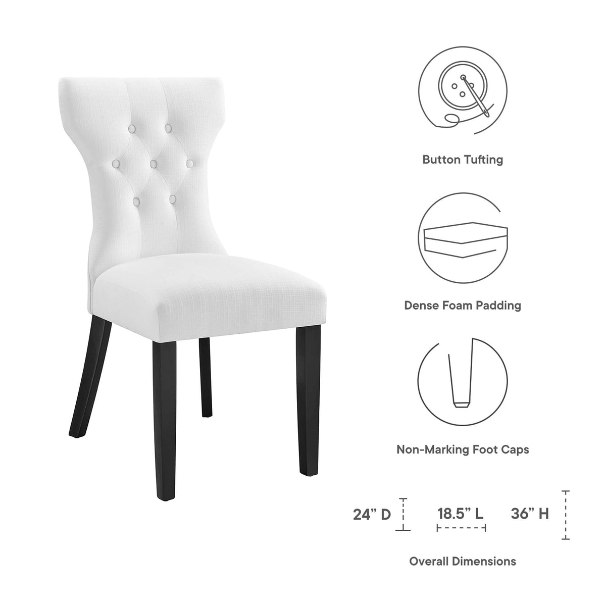Silhouette Dining Side Chair white upholstered tufted back with dark wood legs HouseOfZazla on Tampa Home & Garden Store