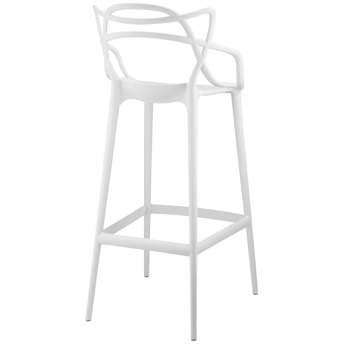 Entangled Bar Stool by Modway, white molded plastic with intertwining backrest on Tampa Home & Garden Store