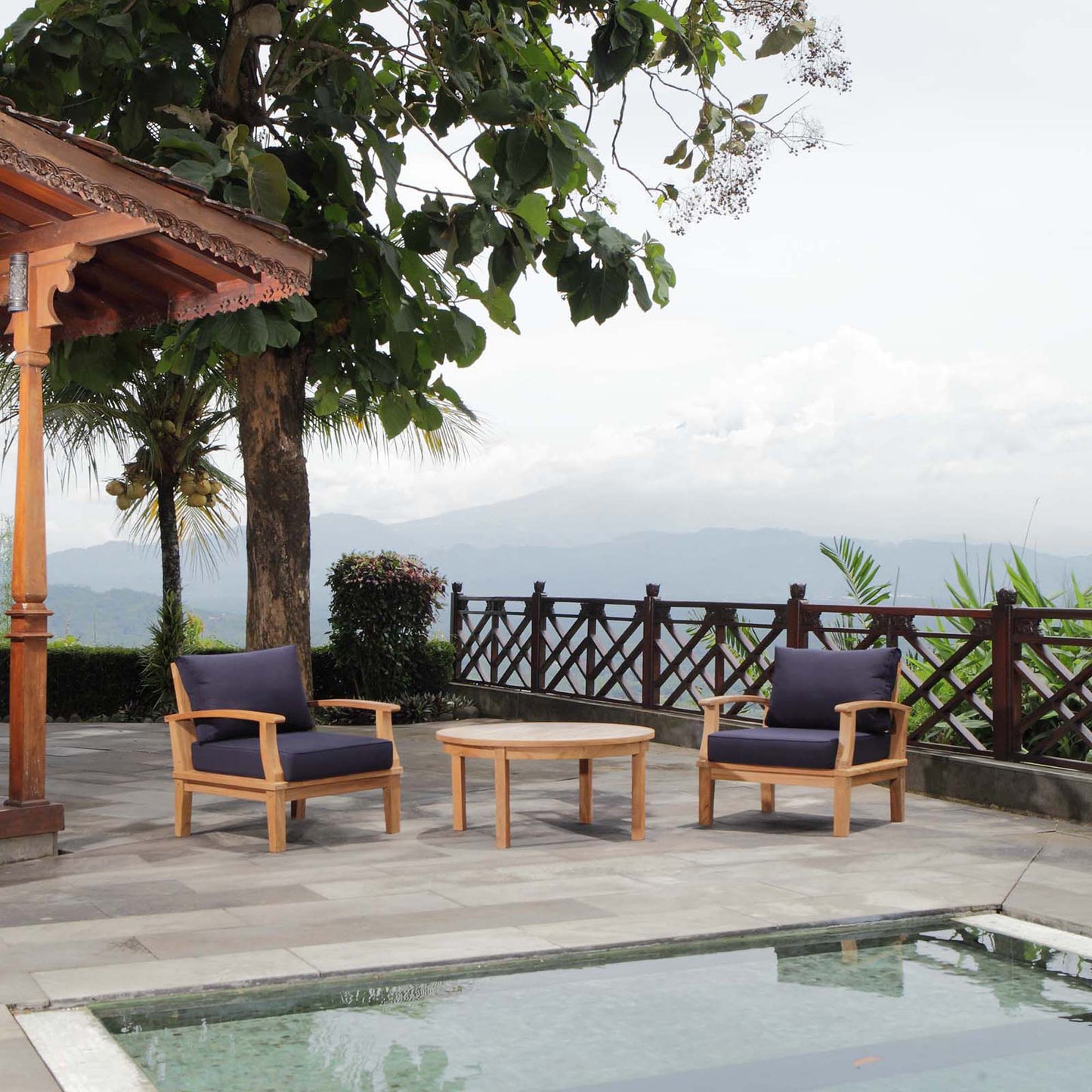 Modway Marina 3 Piece Outdoor Teak Patio Set