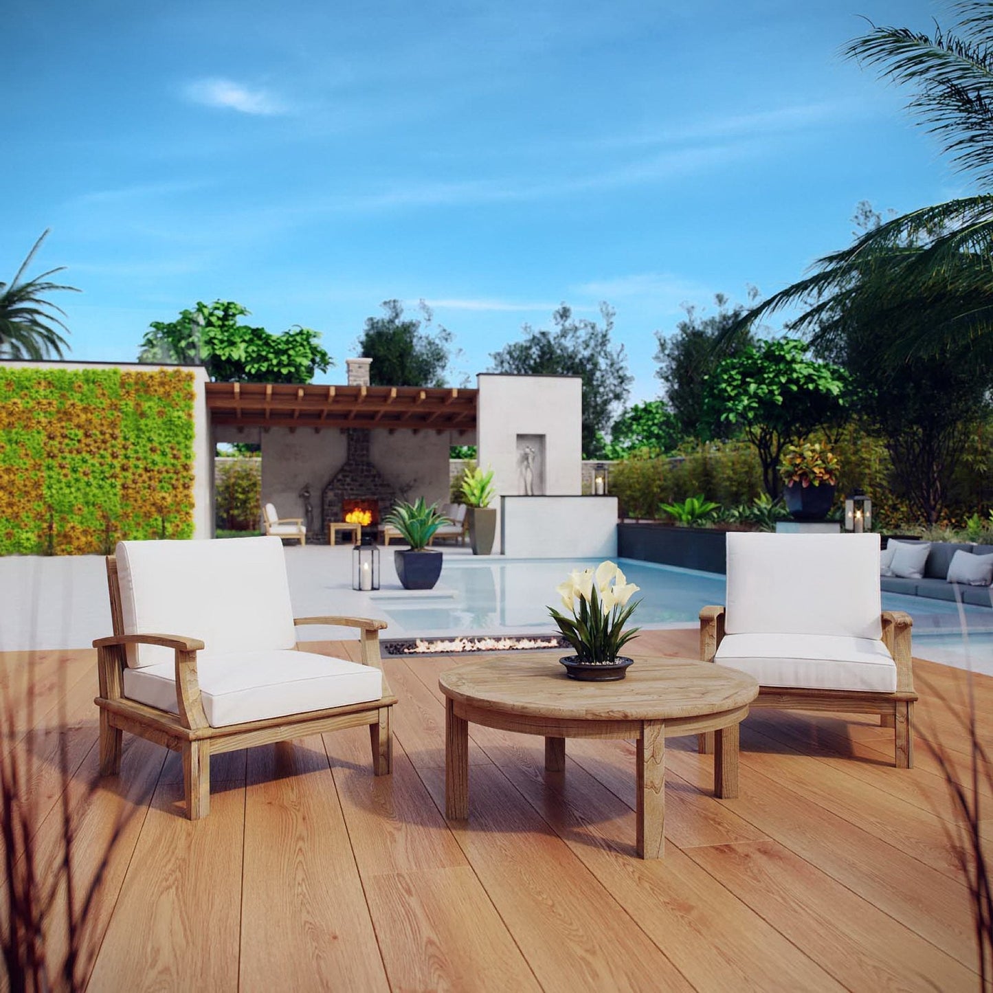 Modway Marina 3 Piece Outdoor Teak Patio Set