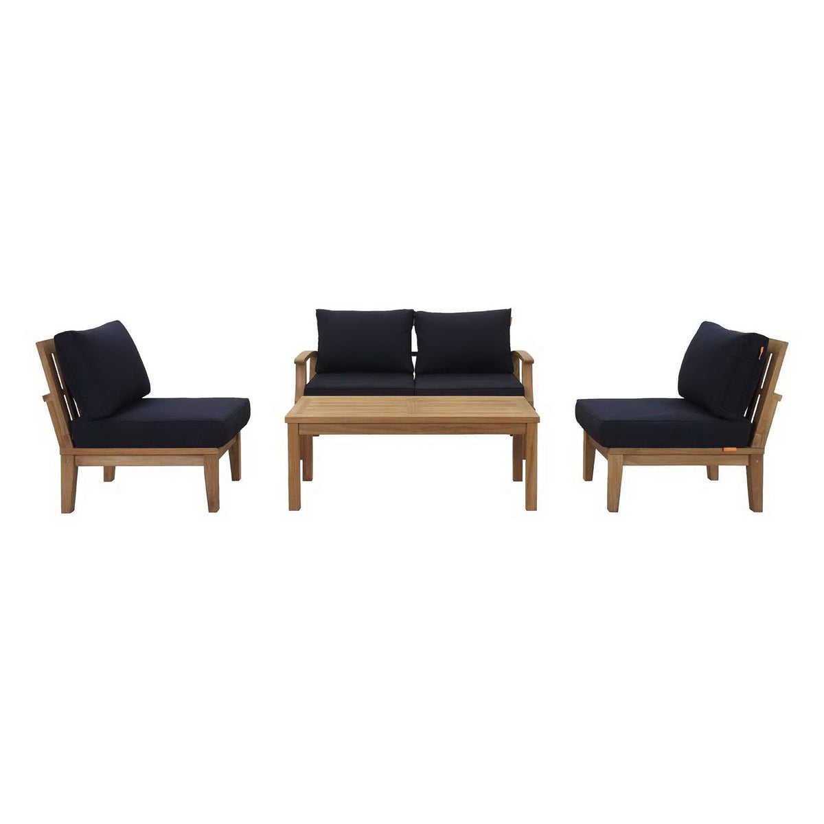 Marina 5pc Outdoor Teak Set by Modway with navy cushions and natural teak frame on Tampa Home & Garden Store