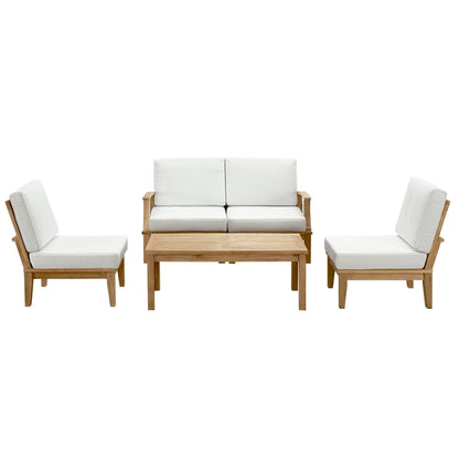 Marina 5 Piece Outdoor Teak Set by HouseOfZazla with white cushions and teak frame on Tampa Home & Garden Store