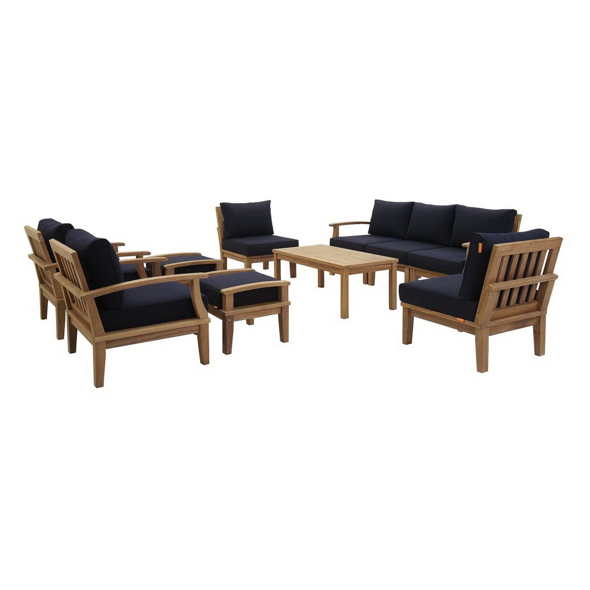 Marina 10-Piece Outdoor Teak Patio Set with navy cushions by Modway on Tampa Home & Garden Store