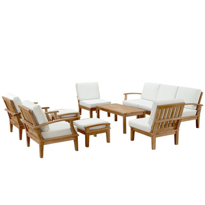 Marina 10pc Outdoor Teak Set by Modway with white cushions, natural teak frames on Tampa Home & Garden Store