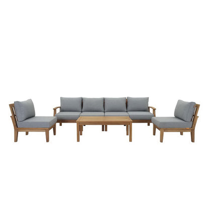 Marina 7-Piece teak outdoor patio set with gray cushions including sofa and chairs on Tampa Home & Garden Store