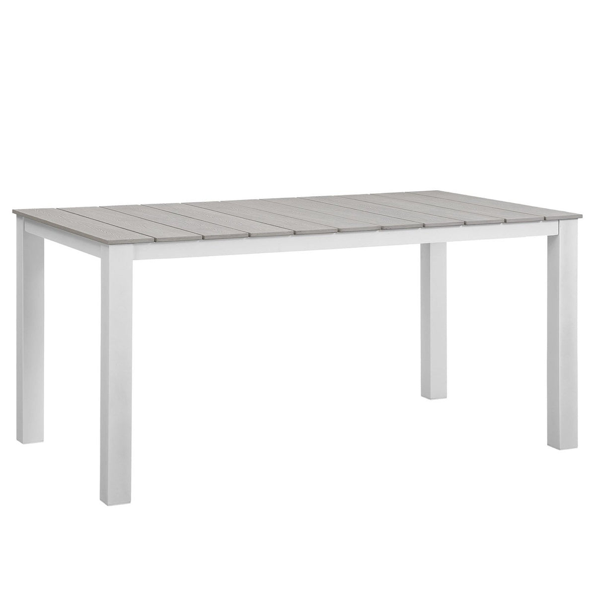 Maine 63in outdoor dining table Modway, light Gray slatted top on white frame on Tampa Home & Garden Store