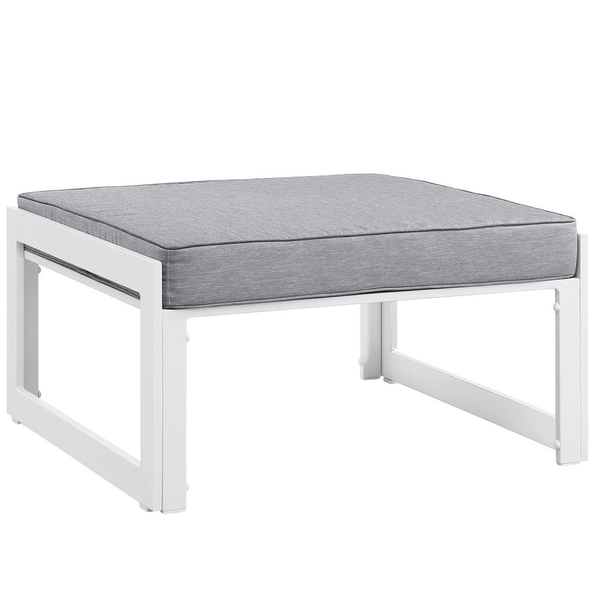 Fortuna outdoor ottoman with gray cushion and white frame, sofa sectional component on Tampa Home & Garden Store