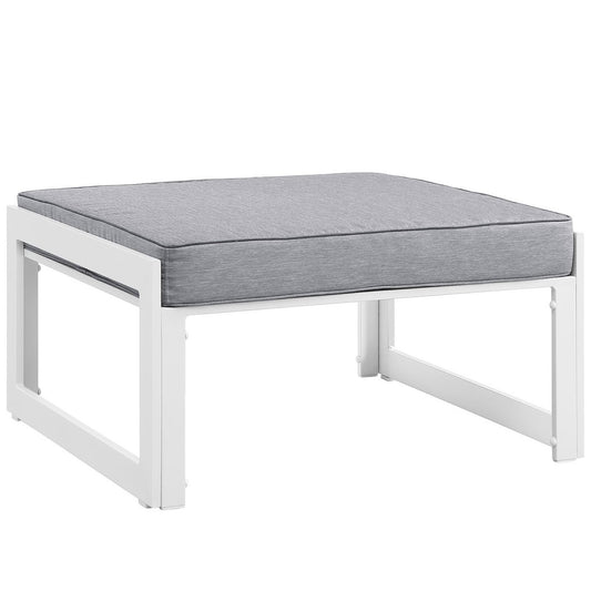 Fortuna outdoor ottoman with gray cushion and white frame, sofa sectional component on Tampa Home & Garden Store