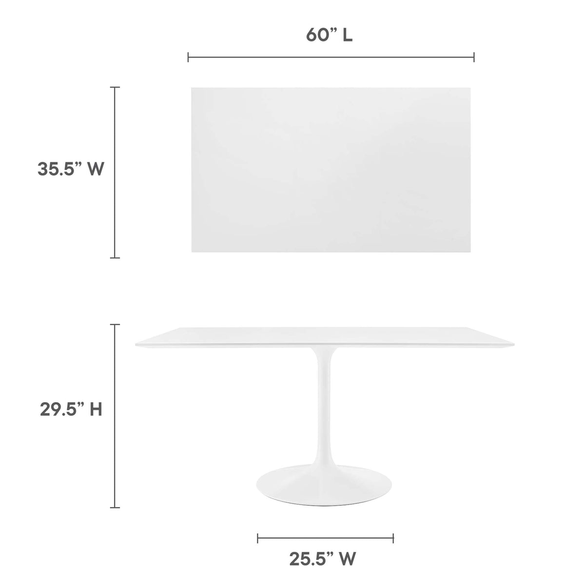 Lippa 60in Rectangle Wood Dining Table by Modway with white pedestal base 60in L x 35.5in W on Tampa Home & Garden Store
