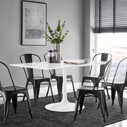 Lippa 60in rectangle dining table by Modway with white top and several black metal chairs on Tampa Home & Garden Store