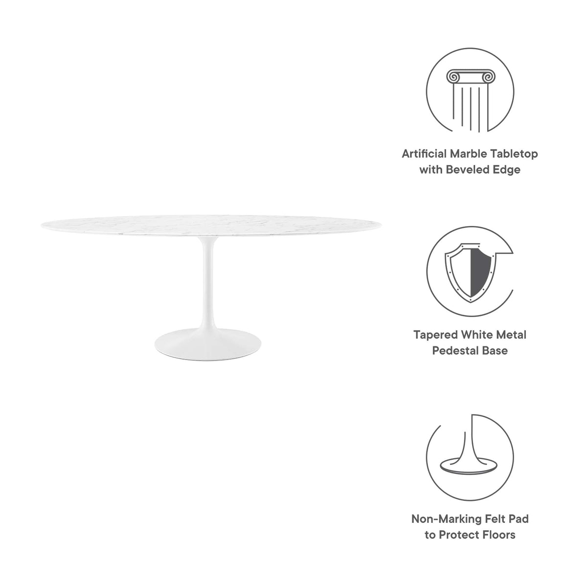 Lippa Oval Faux Marble Dining Table by HouseOfZazla with tapered white metal pedestal base on Tampa Home & Garden Store