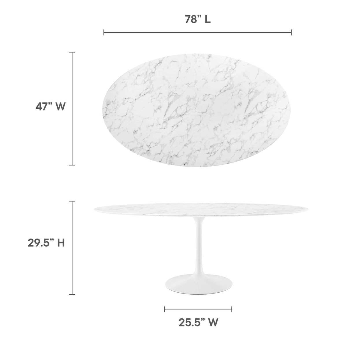 Lippa Oval Faux Marble Dining Table white pedestal base 78in L by HouseOfZazla on Tampa Home & Garden Store
